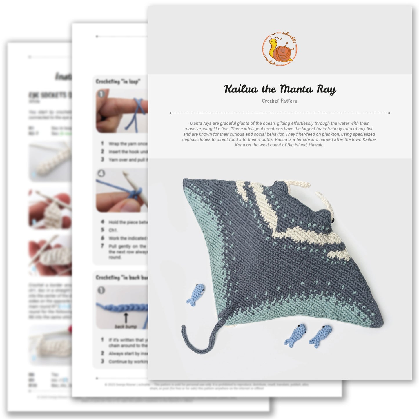 Kailua the Manta Ray - Physical Crochet Pattern