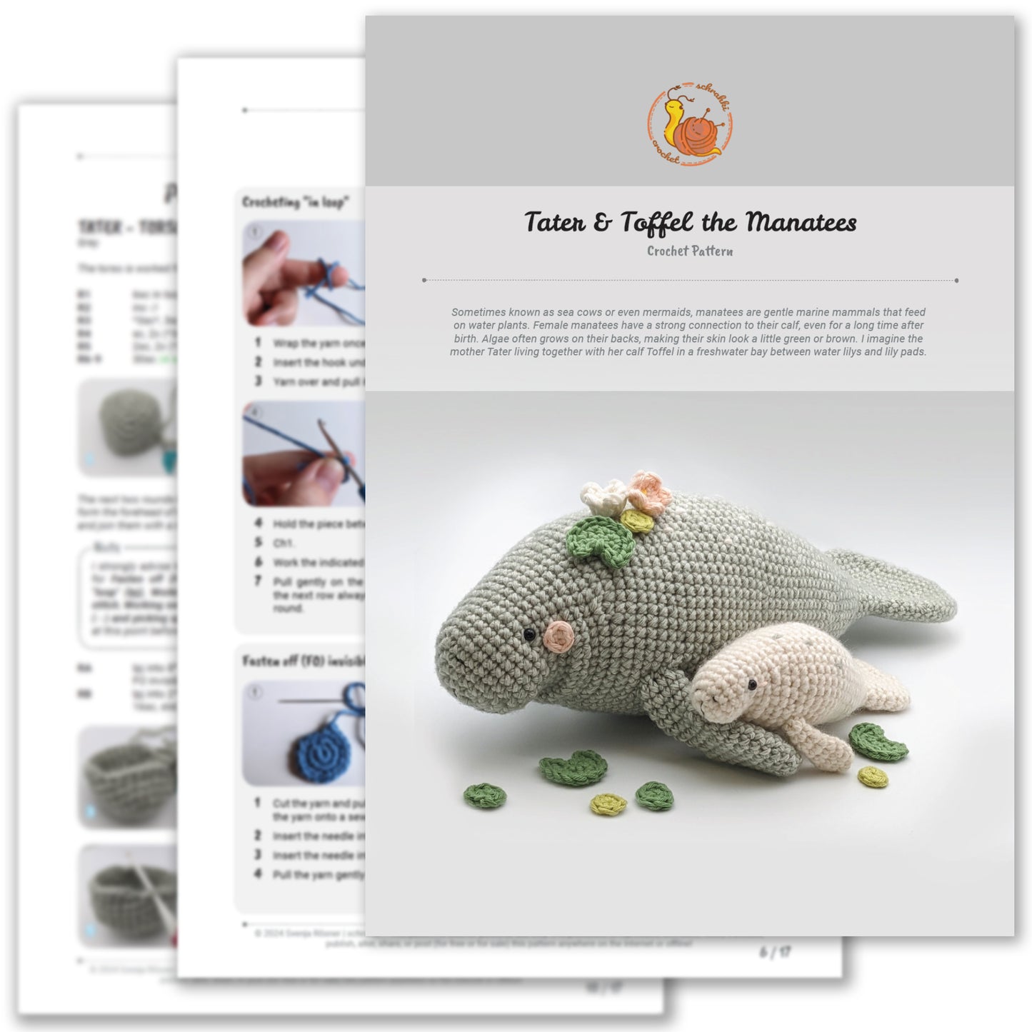 Tater & Toffel the Manatees - Physical Crochet Pattern