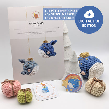 Whale Bauble Christmas Bundle - Crochet Pattern, Stitch Marker & Sticker